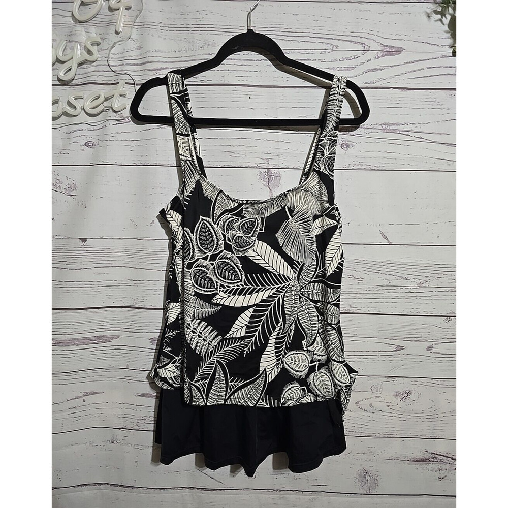 Azul‎ by Maxine of Hollywood Black Tropical One Piece Swimdress Womans Size 14 - Picture 2 of 5